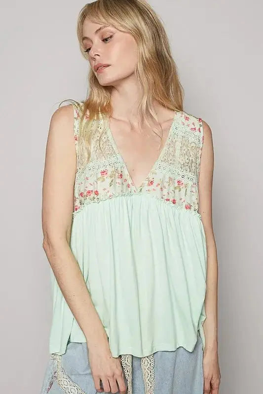 Jackets Trendsi Lace Floral Top Women's Spring/Summer V-Neck Sleeveless Shirt