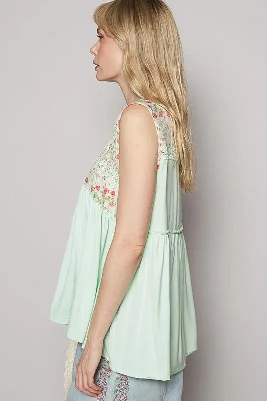 Jackets Trendsi Lace Floral Top Women's Spring/Summer V-Neck Sleeveless Shirt