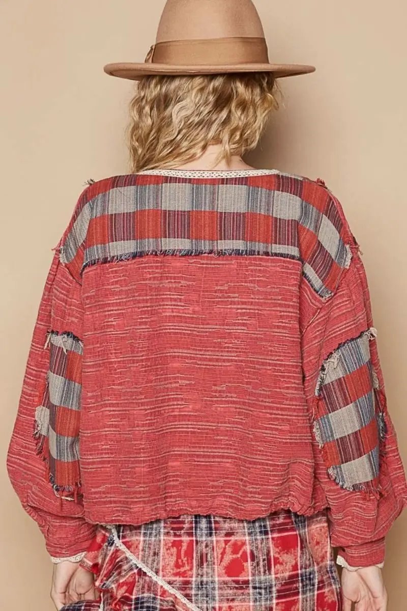 Shirts Trendsi Plaid Shirt Women's Casual Top USA Shipped Long Sleeve Round Neck