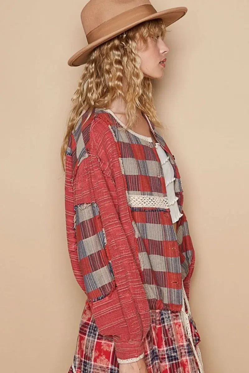Shirts Trendsi Plaid Shirt Women's Casual Top USA Shipped Long Sleeve Round Neck