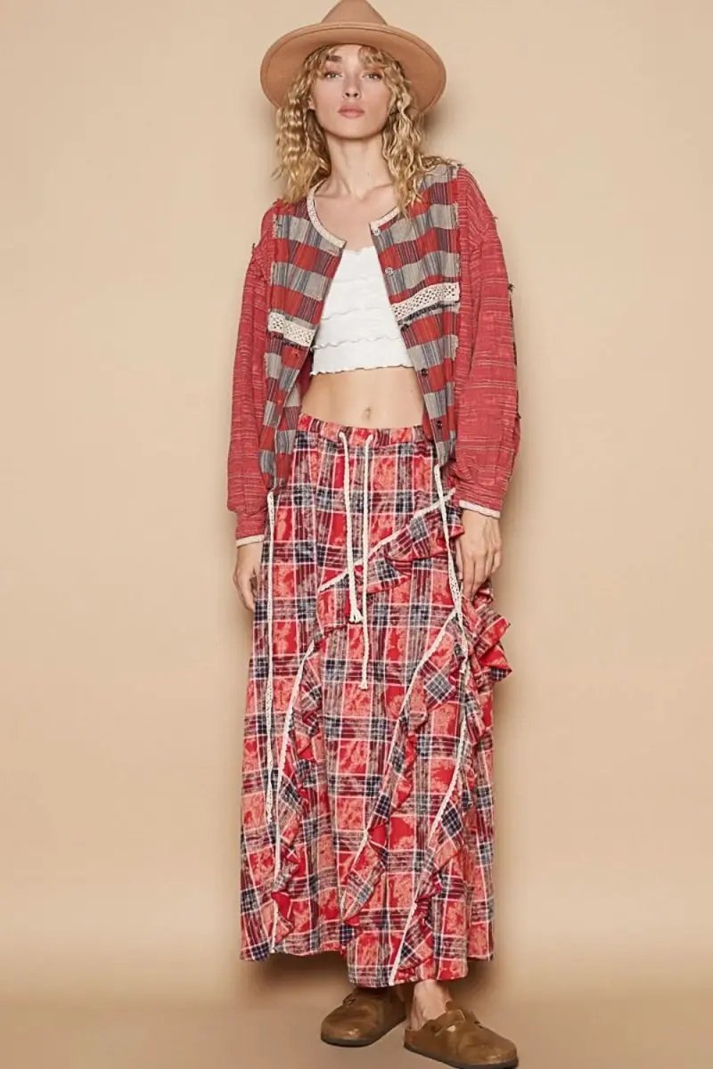 Shirts Trendsi Plaid Shirt Women's Casual Top USA Shipped Long Sleeve Round Neck