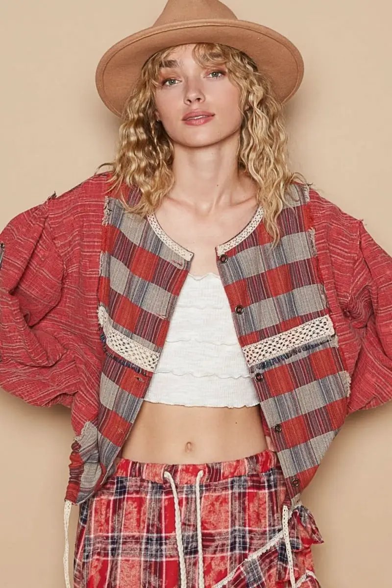 Shirts Trendsi Plaid Shirt Women's Casual Top USA Shipped Long Sleeve Round Neck