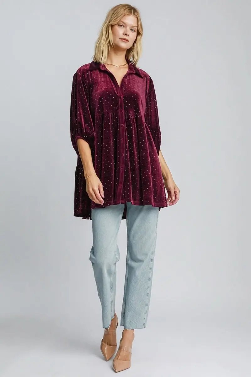 Shirts Trendsi Polka Dot Blouse Women's Casual Button-Up Top Lightweight Cute