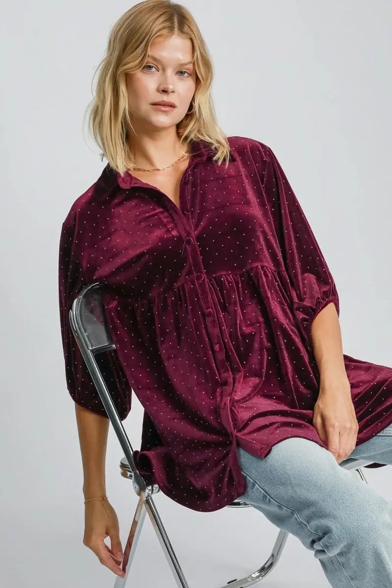 Shirts Trendsi Polka Dot Blouse Women's Casual Button-Up Top Lightweight Cute