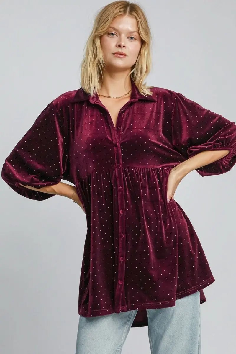 Shirts Trendsi Polka Dot Blouse Women's Casual Button-Up Top Lightweight Cute