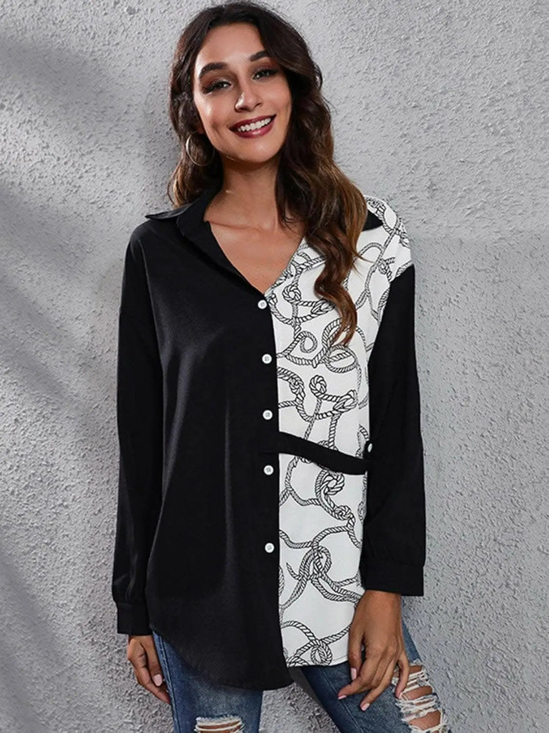 Accessories Trendsi just arrived - Chic graphic print blouse, collar