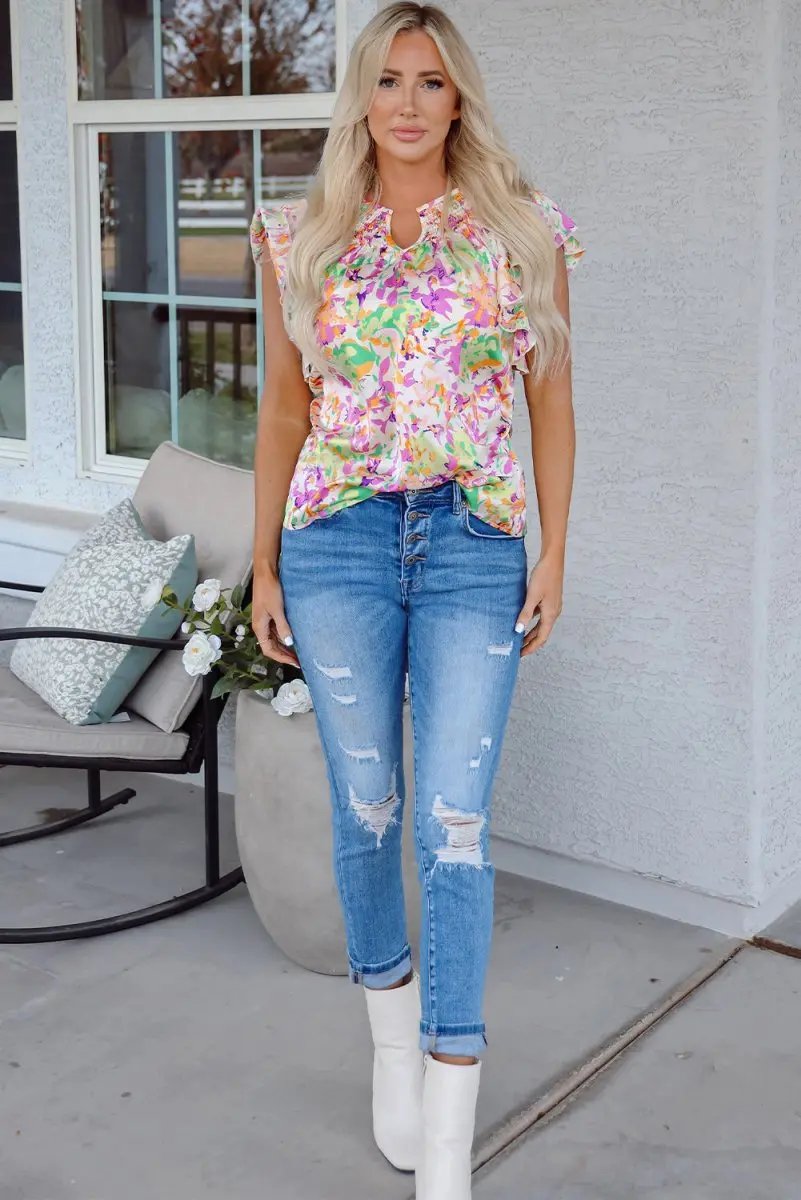 Accessories Love Salve Purple Abstract Blouse Women's Daily Ruffle Sleeve Top Southern Belle