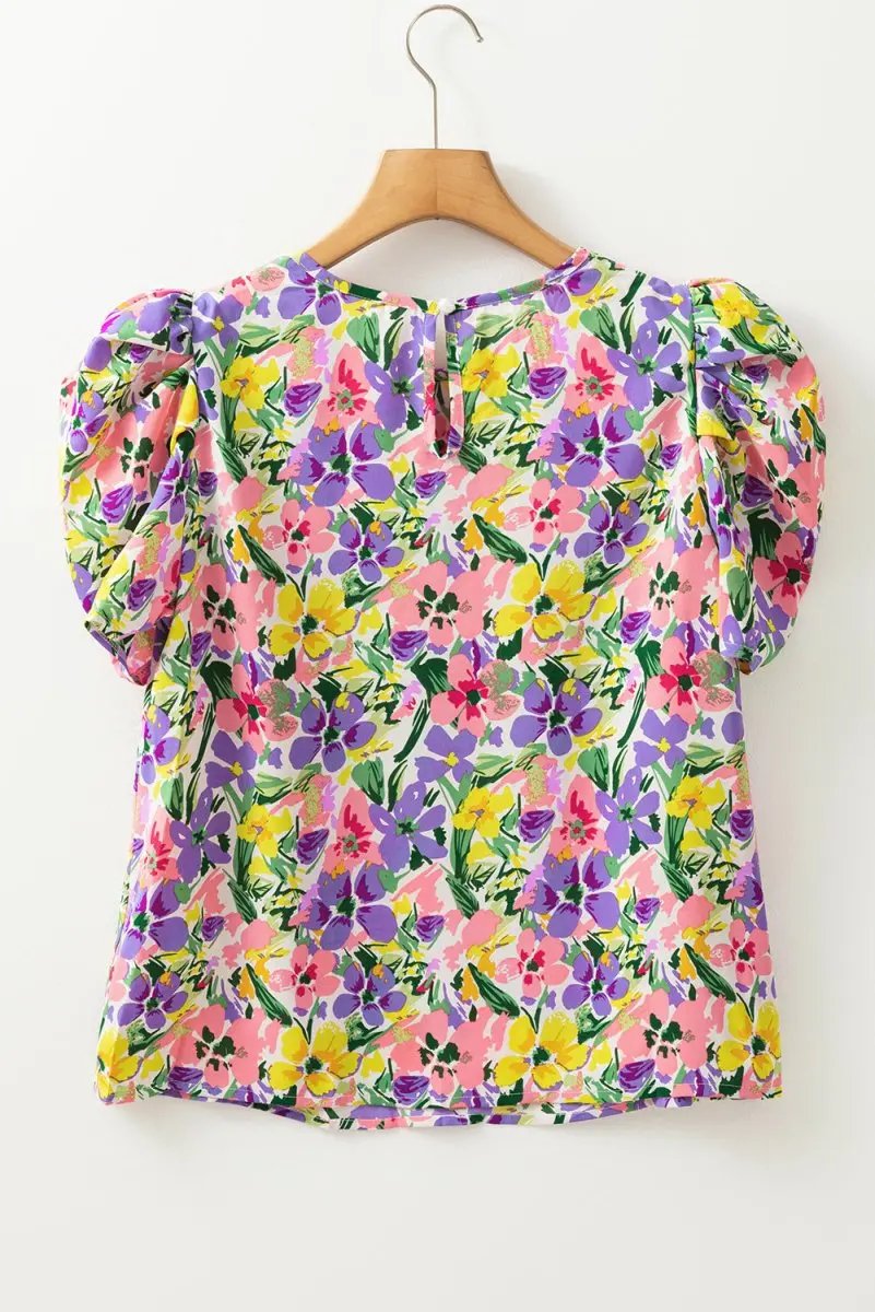 Women's Blouse Women's Purple Floral Blouse - Puff Sleeve - Southern Belle Style