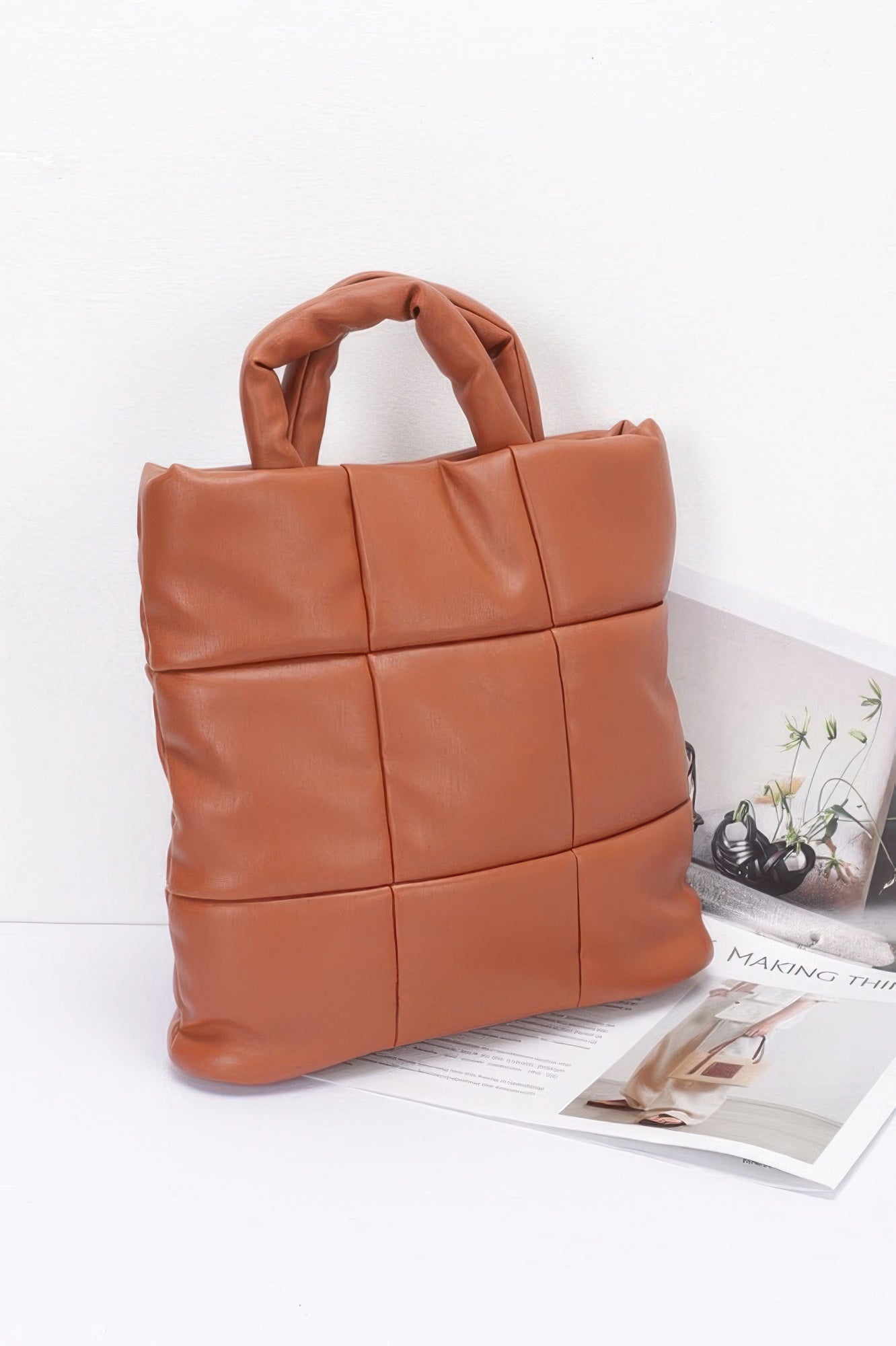 Quilted Faux Leather Padded Tote Bag