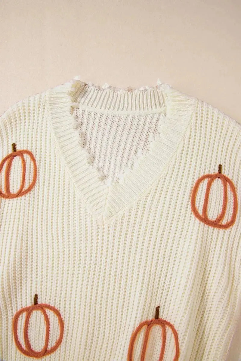 Sweaters Trendsi Raw Hem Pumpkin V-Neck Women's Fall Sweater - Cozy & Trendy