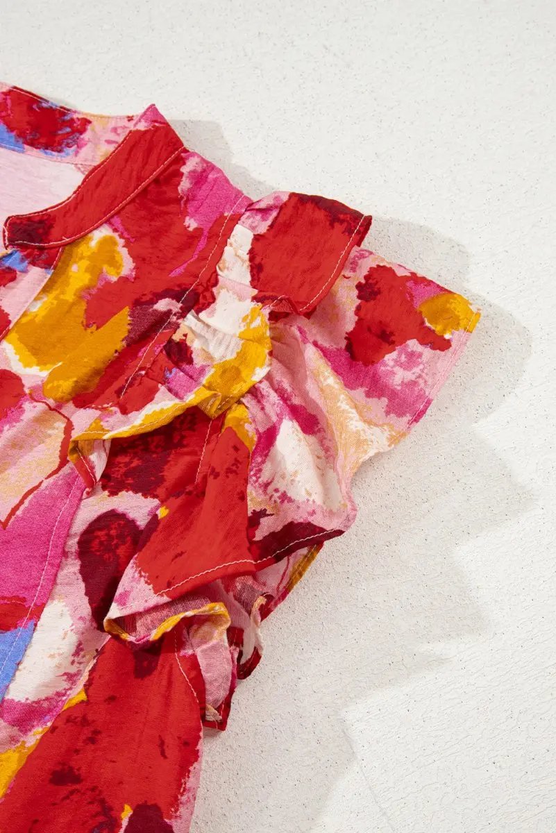 Pants Love Salve Red Ruffle Blouse Women's Daily Abstract Print Southern Belle Top: Summer Ready