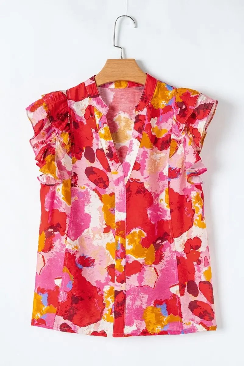 Pants Love Salve Red Ruffle Blouse Women's Daily Abstract Print Southern Belle Top: Summer Ready
