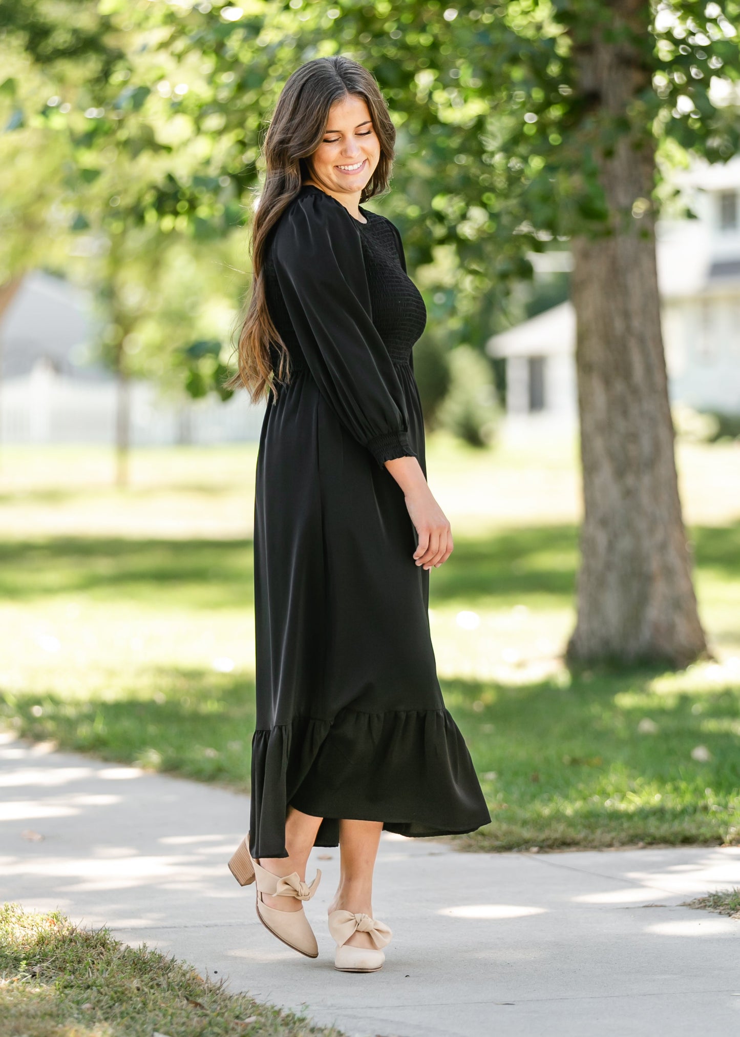 Renee Smocked Bodice Long Sleeve Maxi Dress