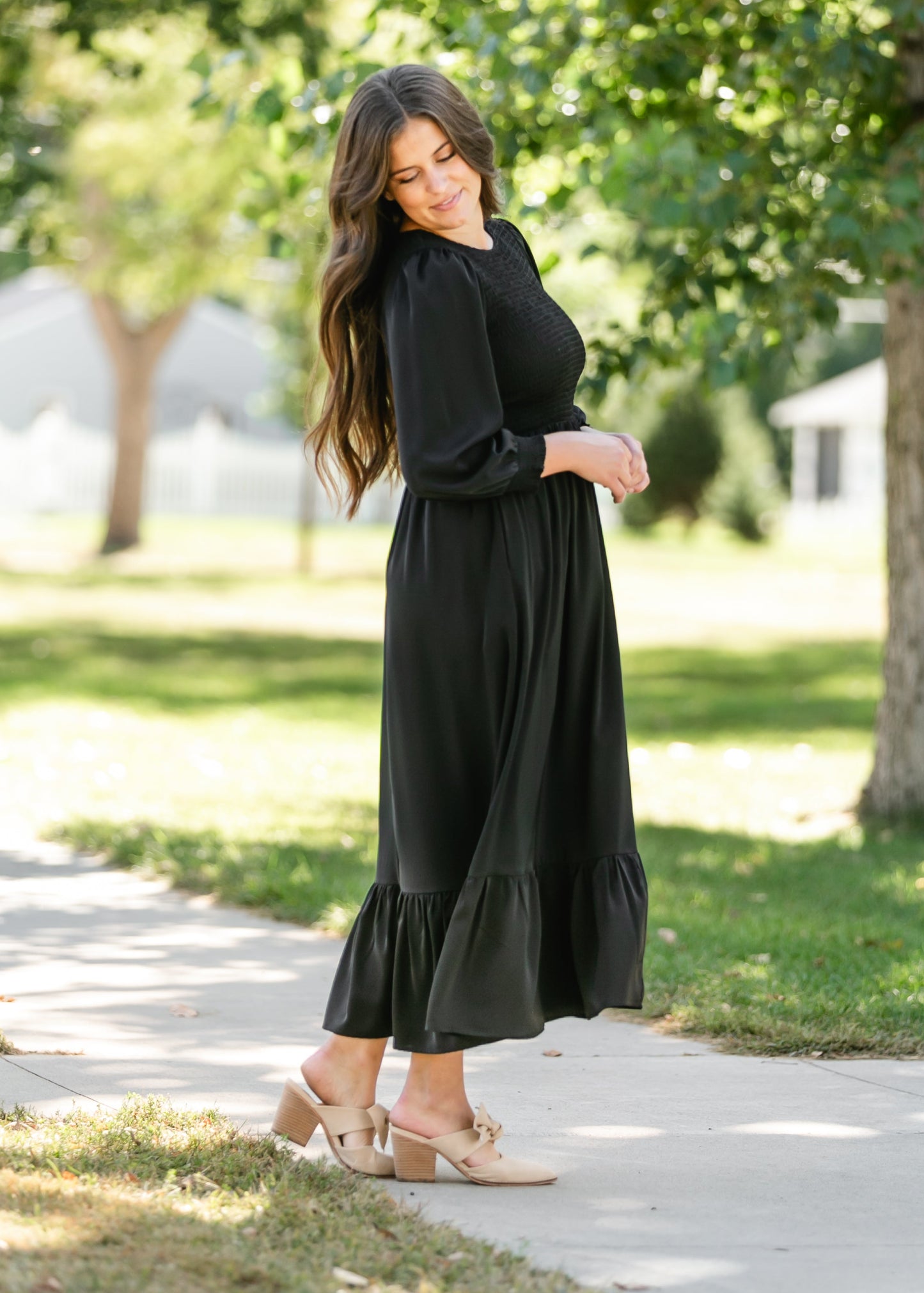 Renee Smocked Bodice Long Sleeve Maxi Dress