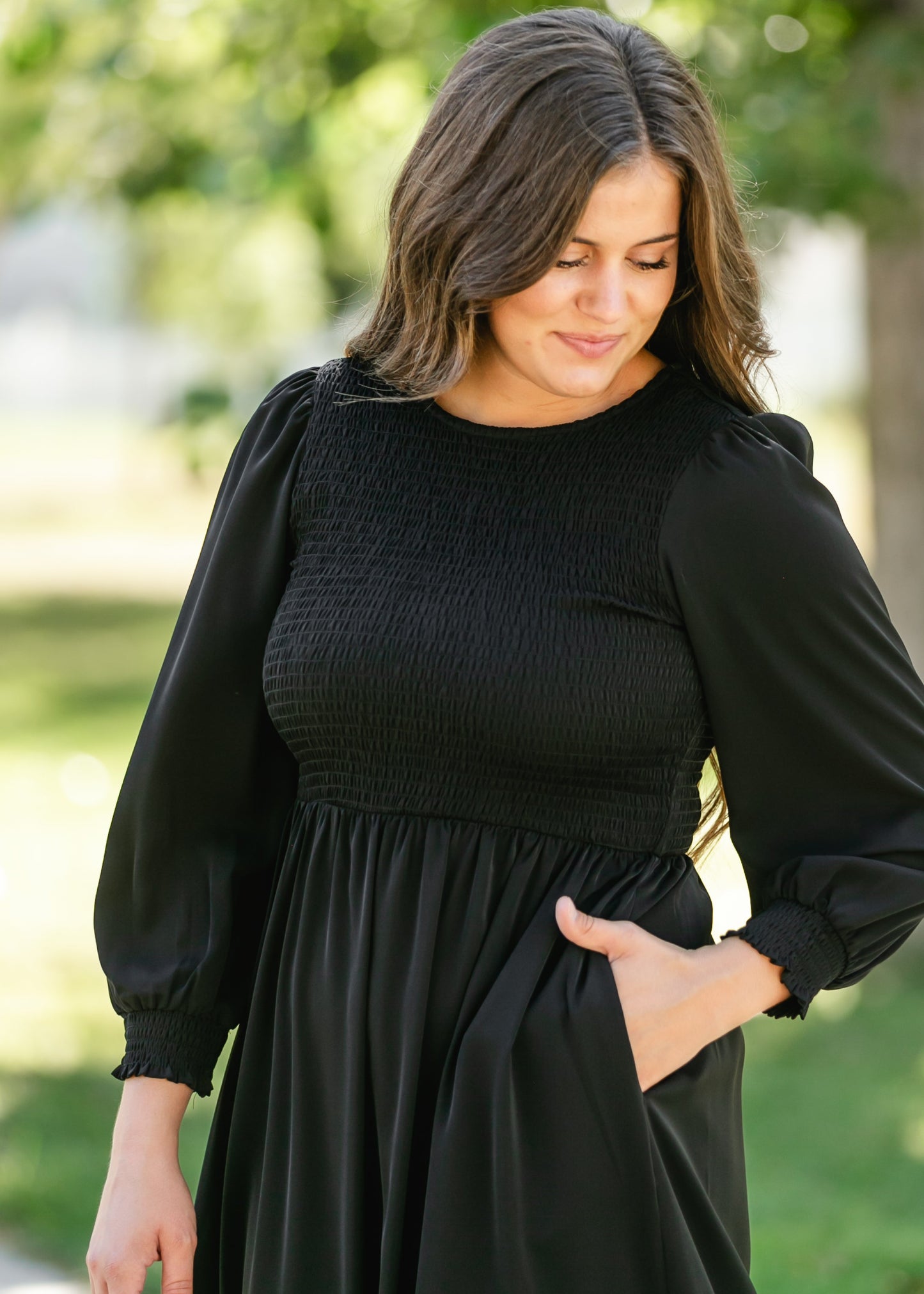 Renee Smocked Bodice Long Sleeve Maxi Dress