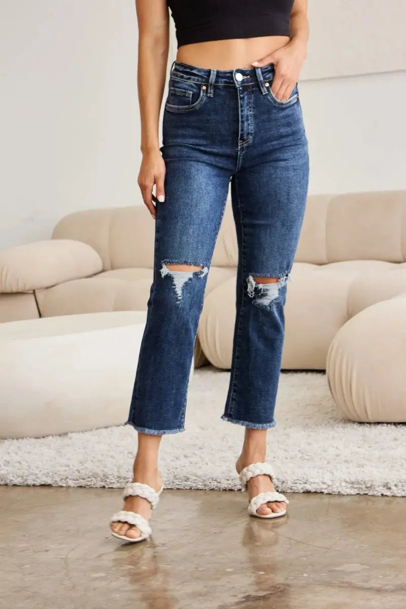 Shoes Trendsi Distressed Jeans Women's Tummy Control Denim Everyday Wear Slimming Fit