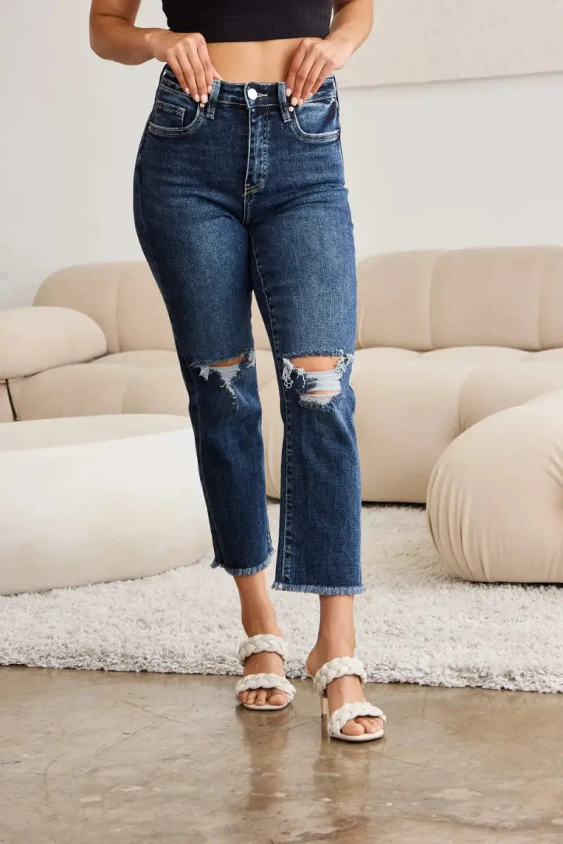 Shoes Trendsi Distressed Jeans Women's Tummy Control Denim Everyday Wear Slimming Fit