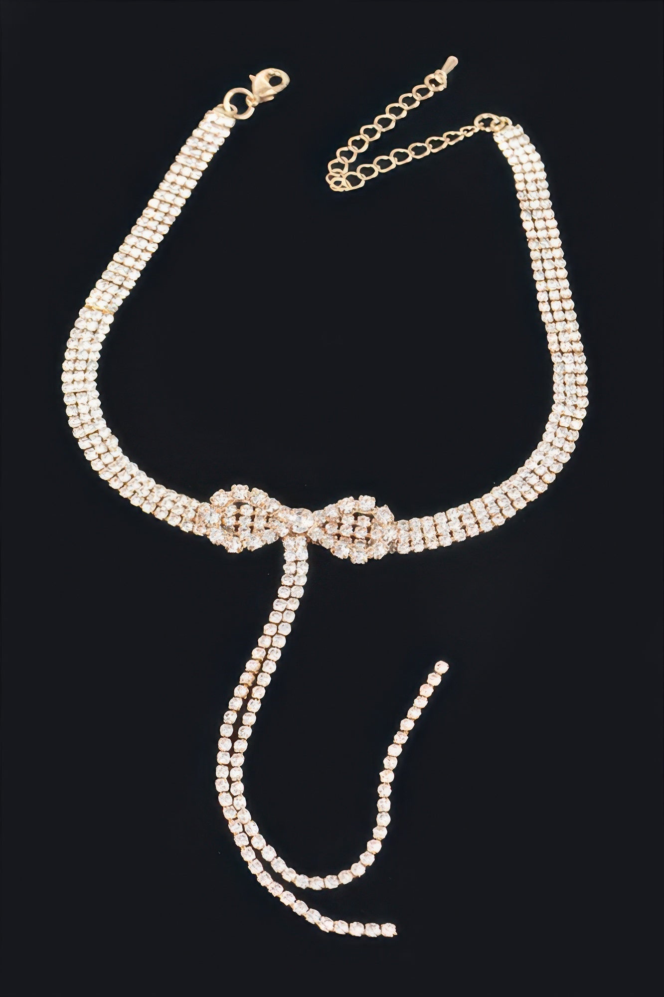 Rhinestone Bow String Choker Necklace