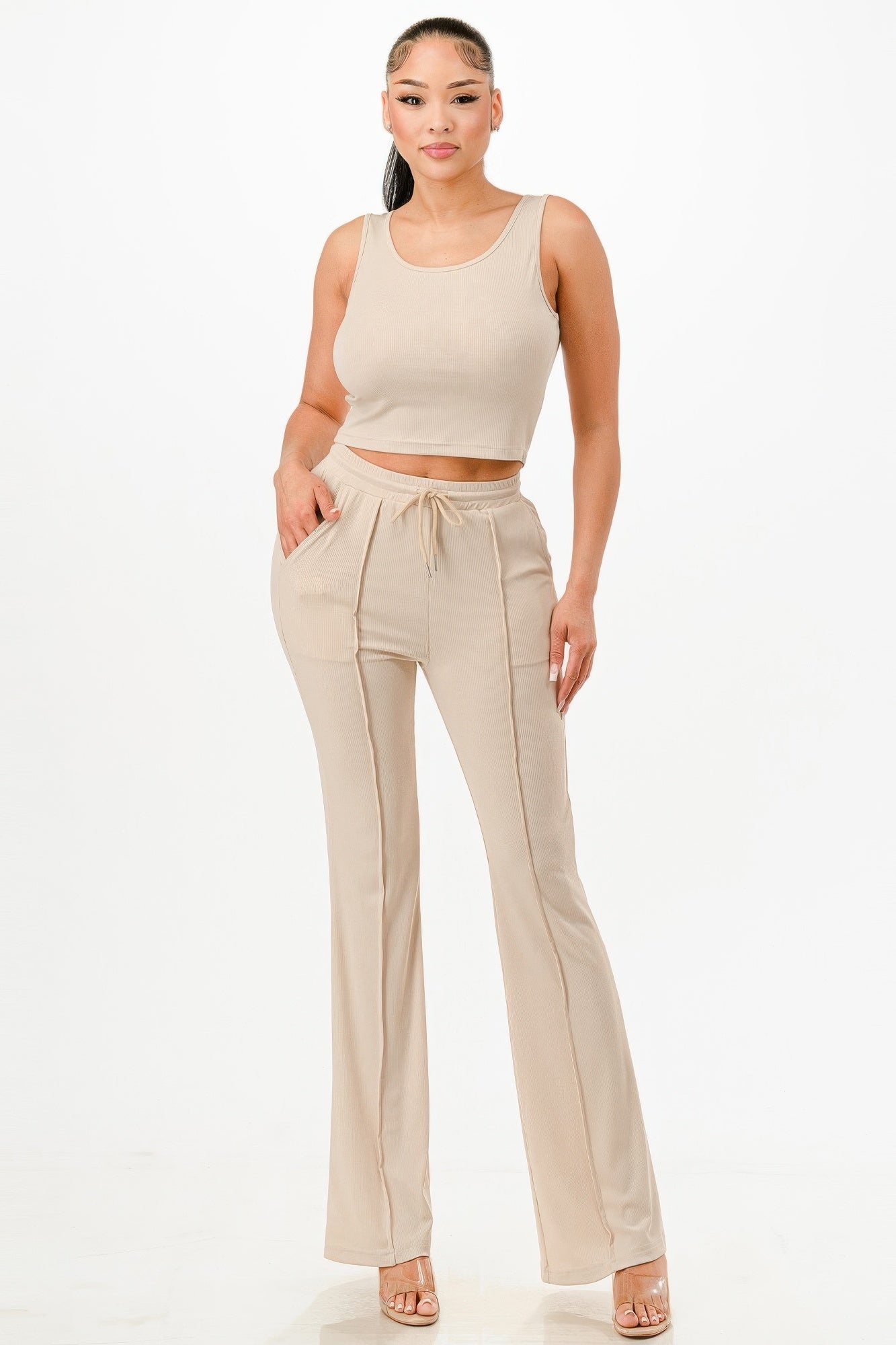 Ribbed Tank Top And Pant Set