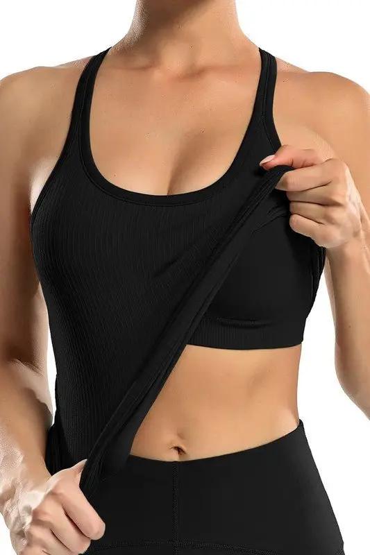 Women's Active Tank Top Ribbed Tank Top - Built-In Bra - Workout & Yoga Active Top