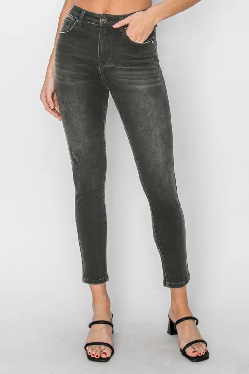 T-Shirts Trendsi RISEN High Rise Skinny Jeans Women's USA Made Denim Stretch Fit