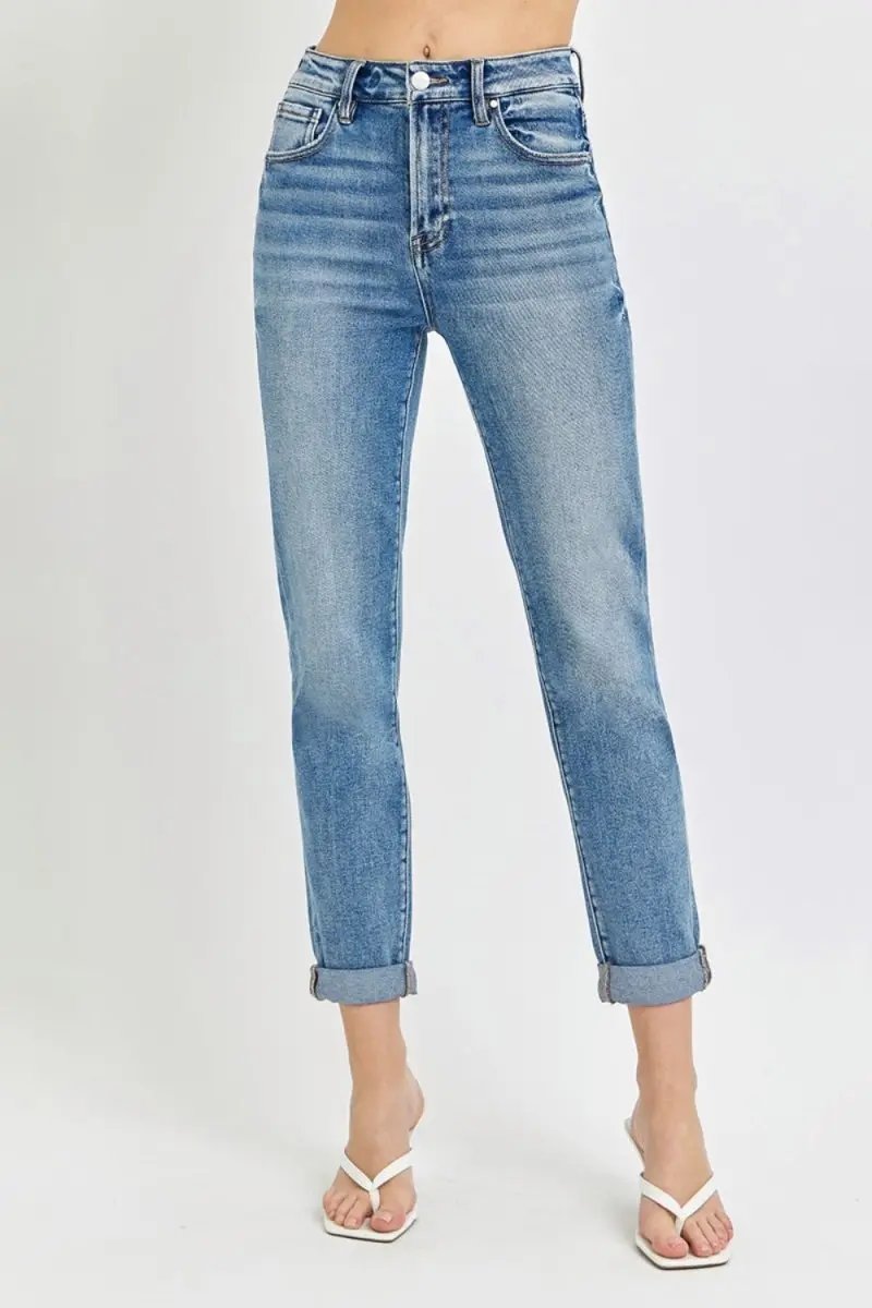Shoes Trendsi Risen Jeans Women's High Rise Cropped Roll Up - Casual Denim, USA Ship