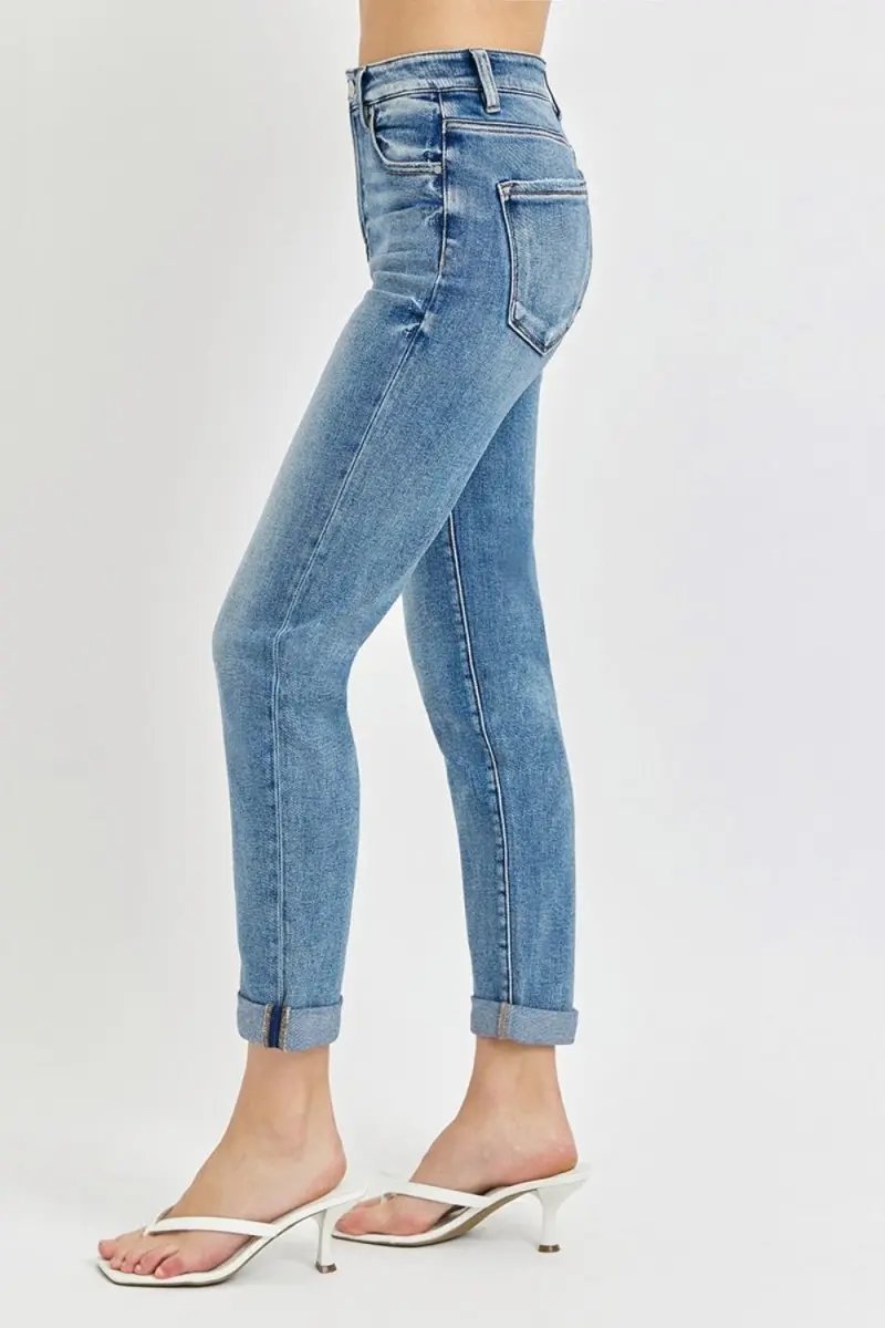Shoes Trendsi Risen Jeans Women's High Rise Cropped Roll Up - Casual Denim, USA Ship
