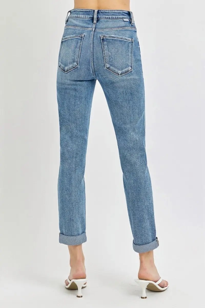 Shoes Trendsi Risen Jeans Women's High Rise Cropped Roll Up - Casual Denim, USA Ship