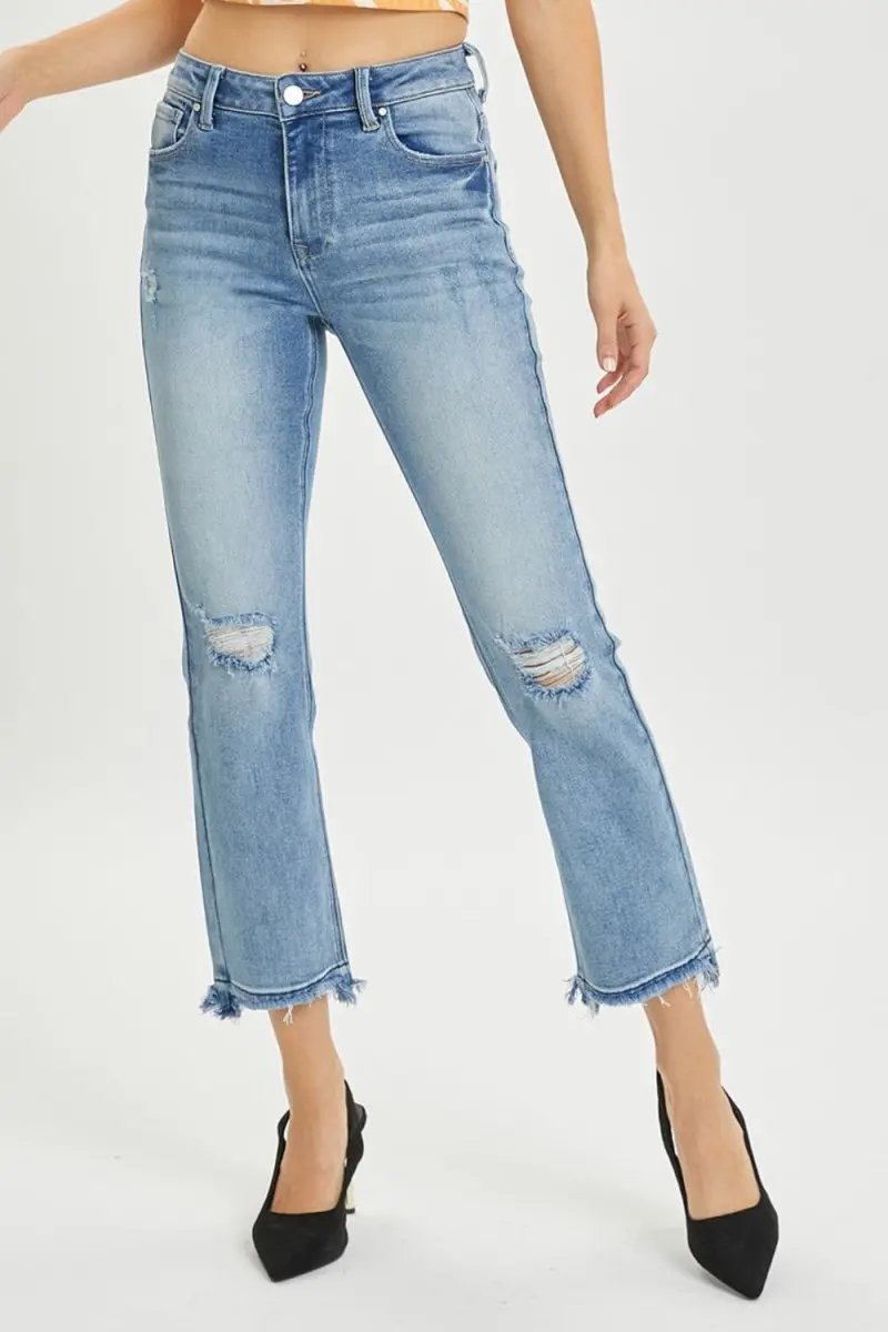 Sweaters Trendsi RISEN Distressed Jeans Women's High Rise Cropped Straight Leg Denim