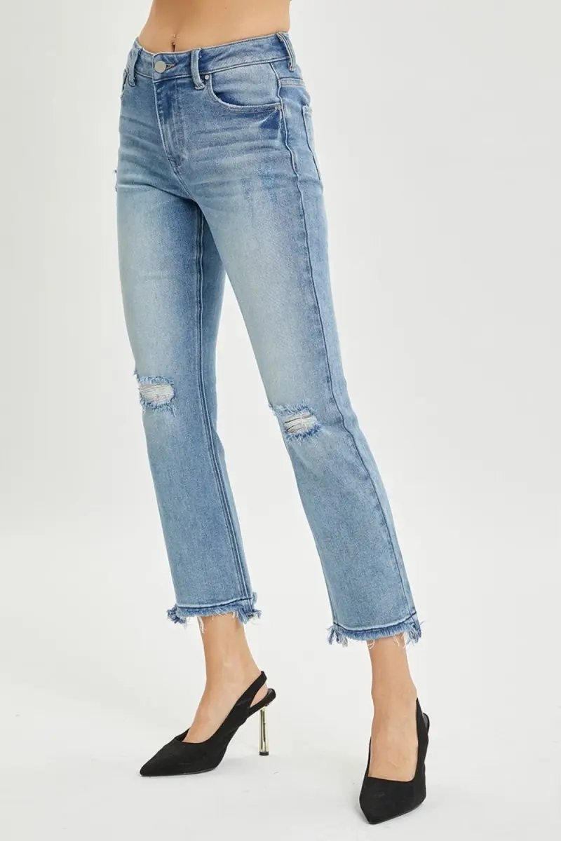 Sweaters Trendsi RISEN Distressed Jeans Women's High Rise Cropped Straight Leg Denim