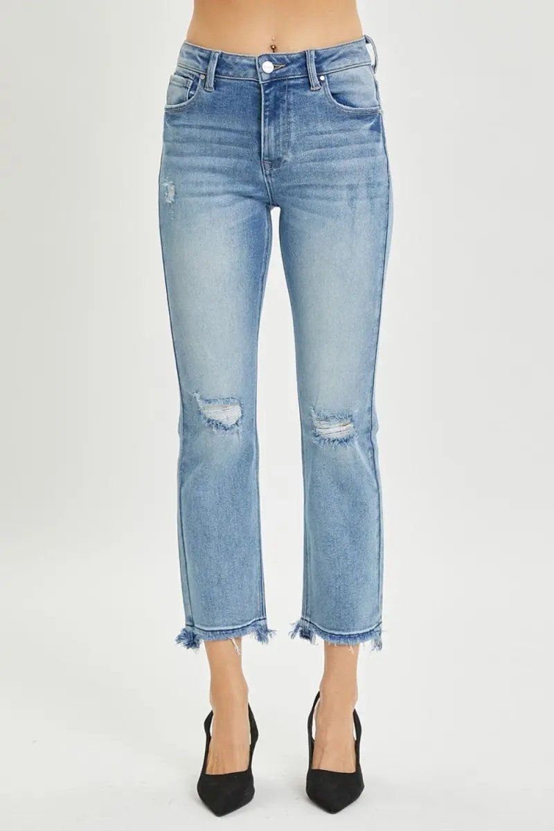 Sweaters Trendsi RISEN Distressed Jeans Women's High Rise Cropped Straight Leg Denim
