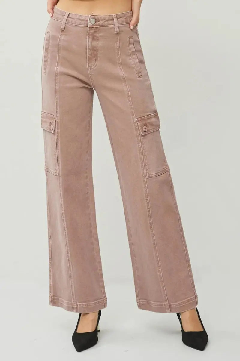 Trendsi Mauve Cargo Jeans High Rise Wide Leg