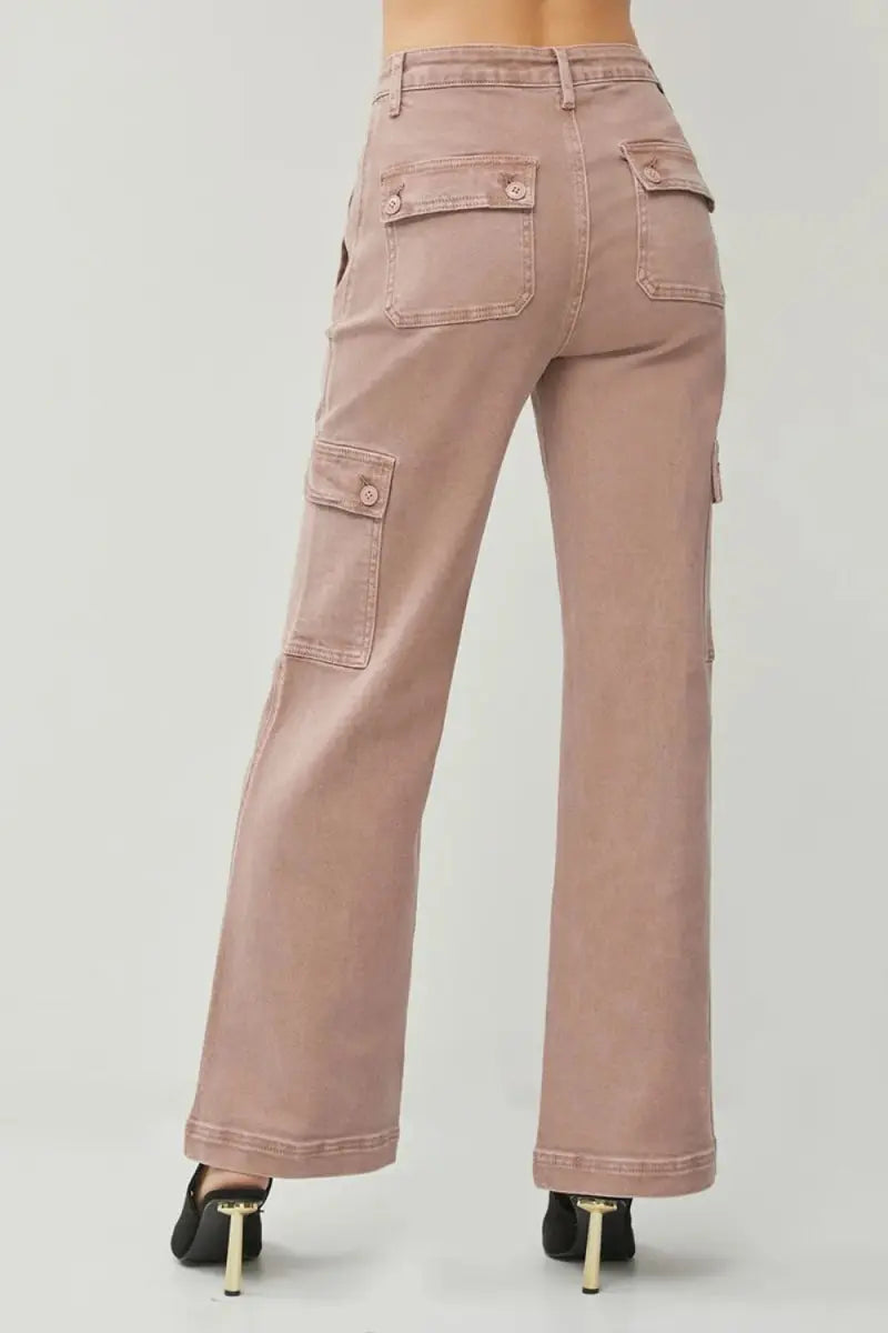 Trendsi Mauve Cargo Jeans High Rise Wide Leg