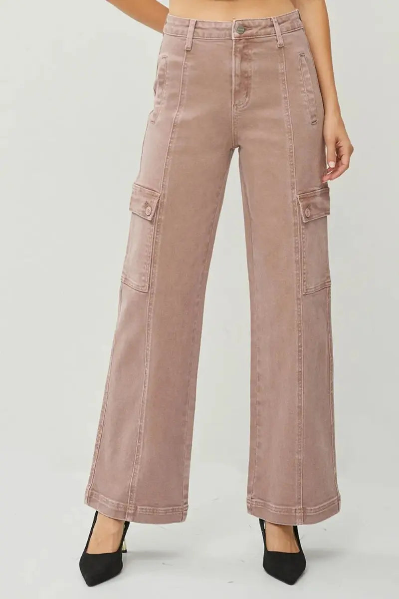 Trendsi Mauve Cargo Jeans High Rise Wide Leg