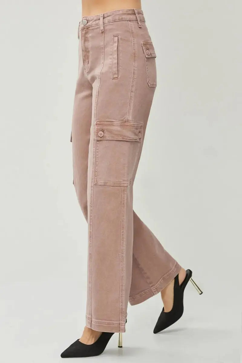 Trendsi Mauve Cargo Jeans High Rise Wide Leg