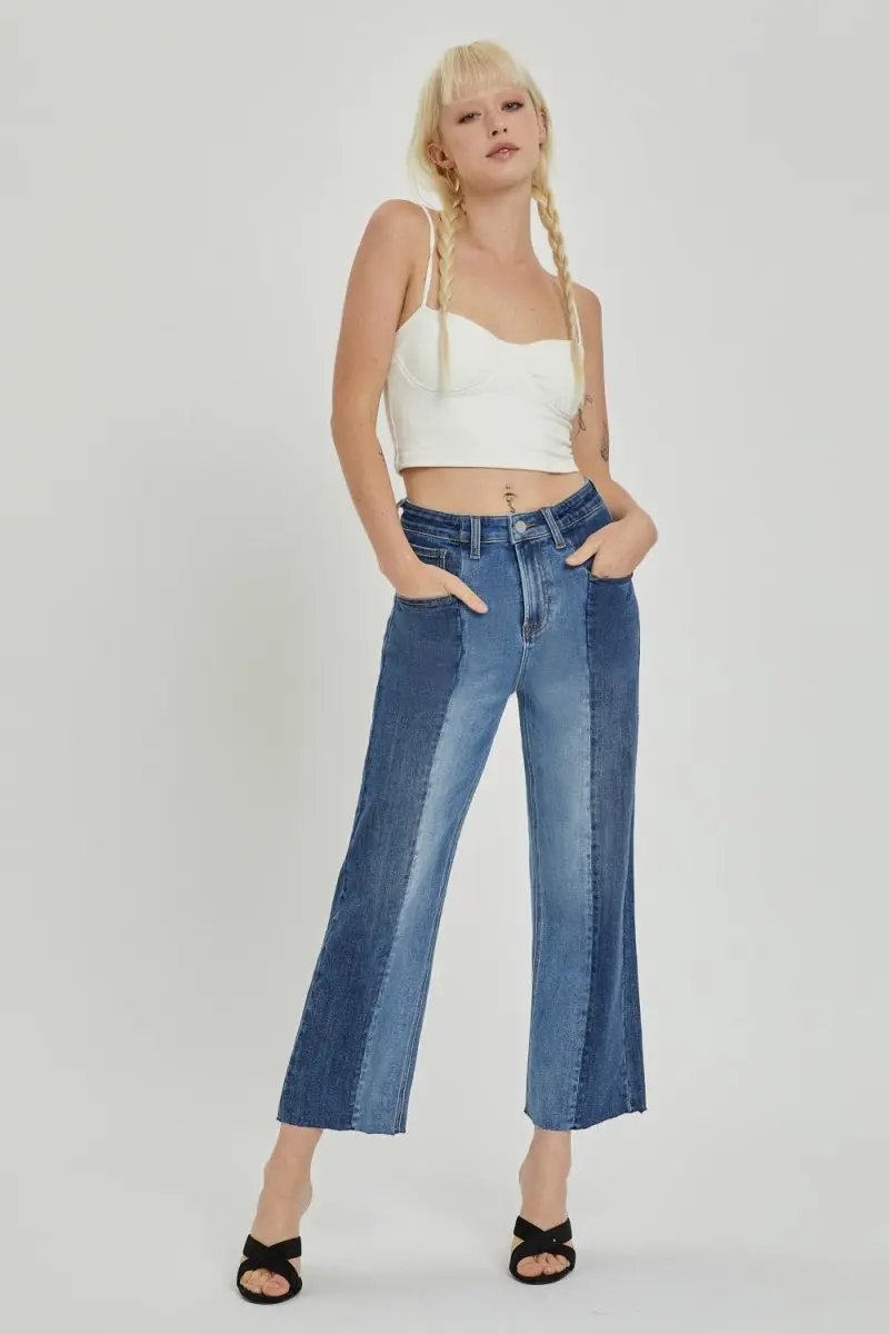 Jackets Trendsi RISEN Two-Tone Jeans Women's Casual Denim Mid-Rise with Pockets USA Ship