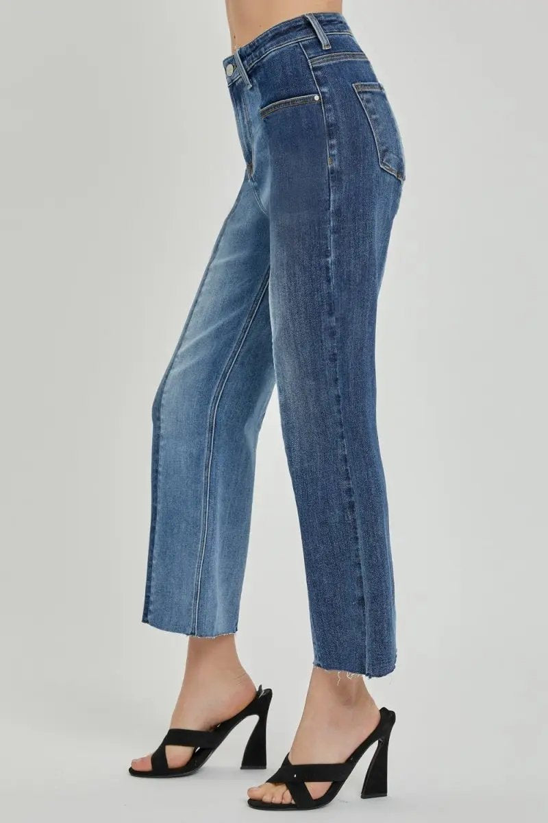Jackets Trendsi RISEN Two-Tone Jeans Women's Casual Denim Mid-Rise with Pockets USA Ship