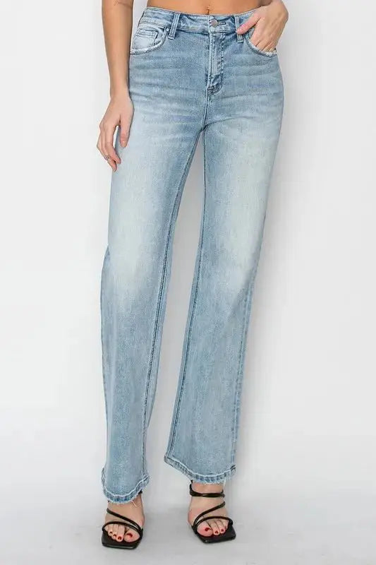 T-Shirts Trendsi High Rise Straight Jeans Women's Everyday Denim Slimming Fit