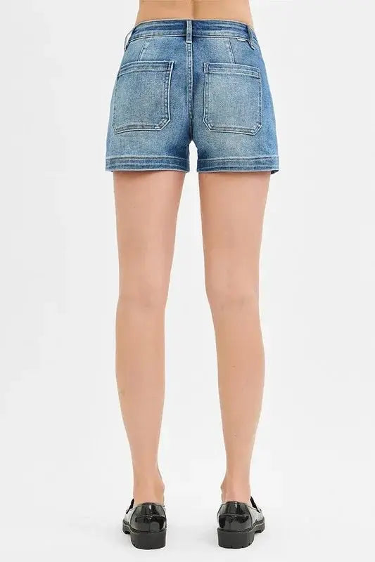 Women's Denim Shorts Low Rise Patch Pocket | Trendsi