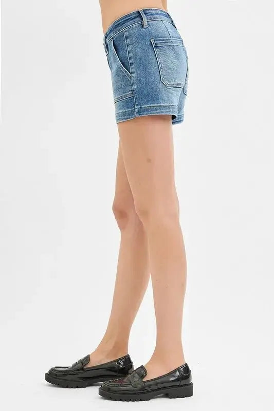 Women's Denim Shorts Low Rise Patch Pocket | Trendsi