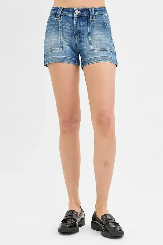 Women's Denim Shorts Low Rise Patch Pocket | Trendsi