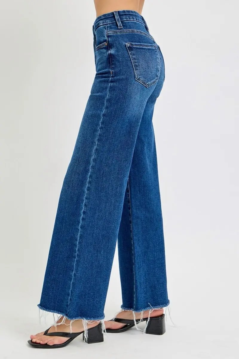 T-Shirts Trendsi High Rise Wide Leg Jeans Women's Tummy Control Denim Jeans