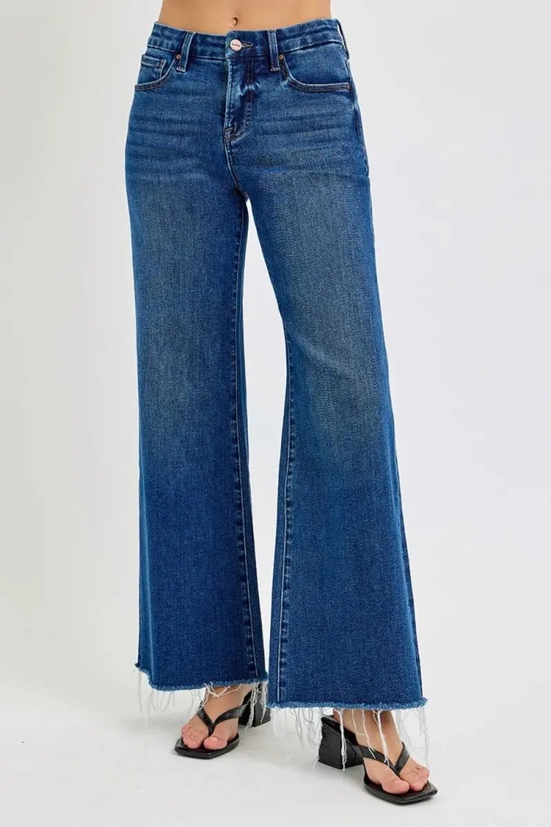 T-Shirts Trendsi High Rise Wide Leg Jeans Women's Tummy Control Denim Jeans