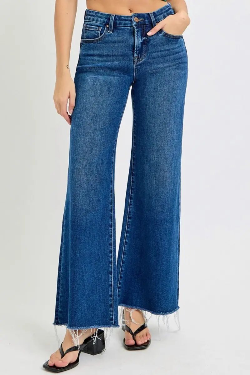 T-Shirts Trendsi High Rise Wide Leg Jeans Women's Tummy Control Denim Jeans