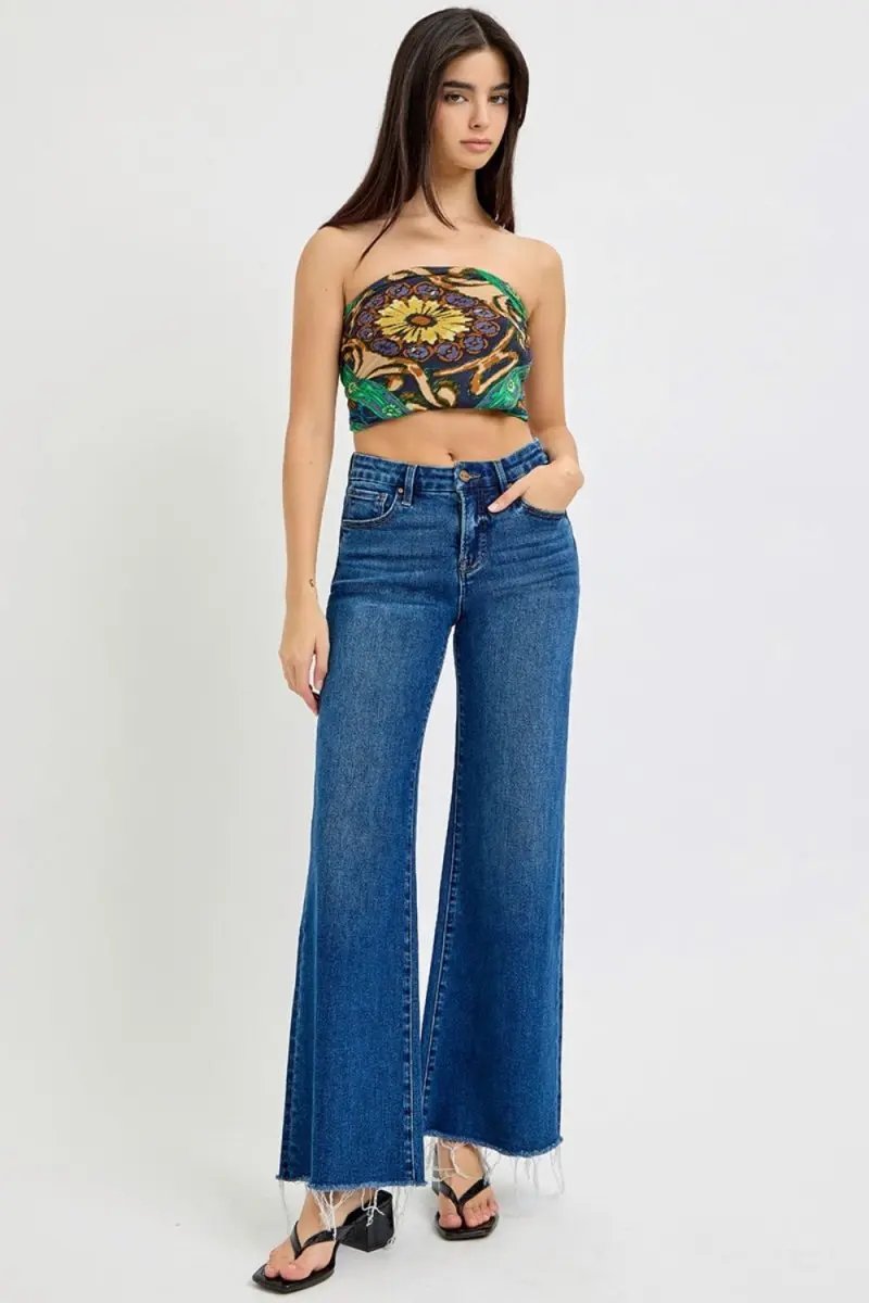 T-Shirts Trendsi High Rise Wide Leg Jeans Women's Tummy Control Denim Jeans