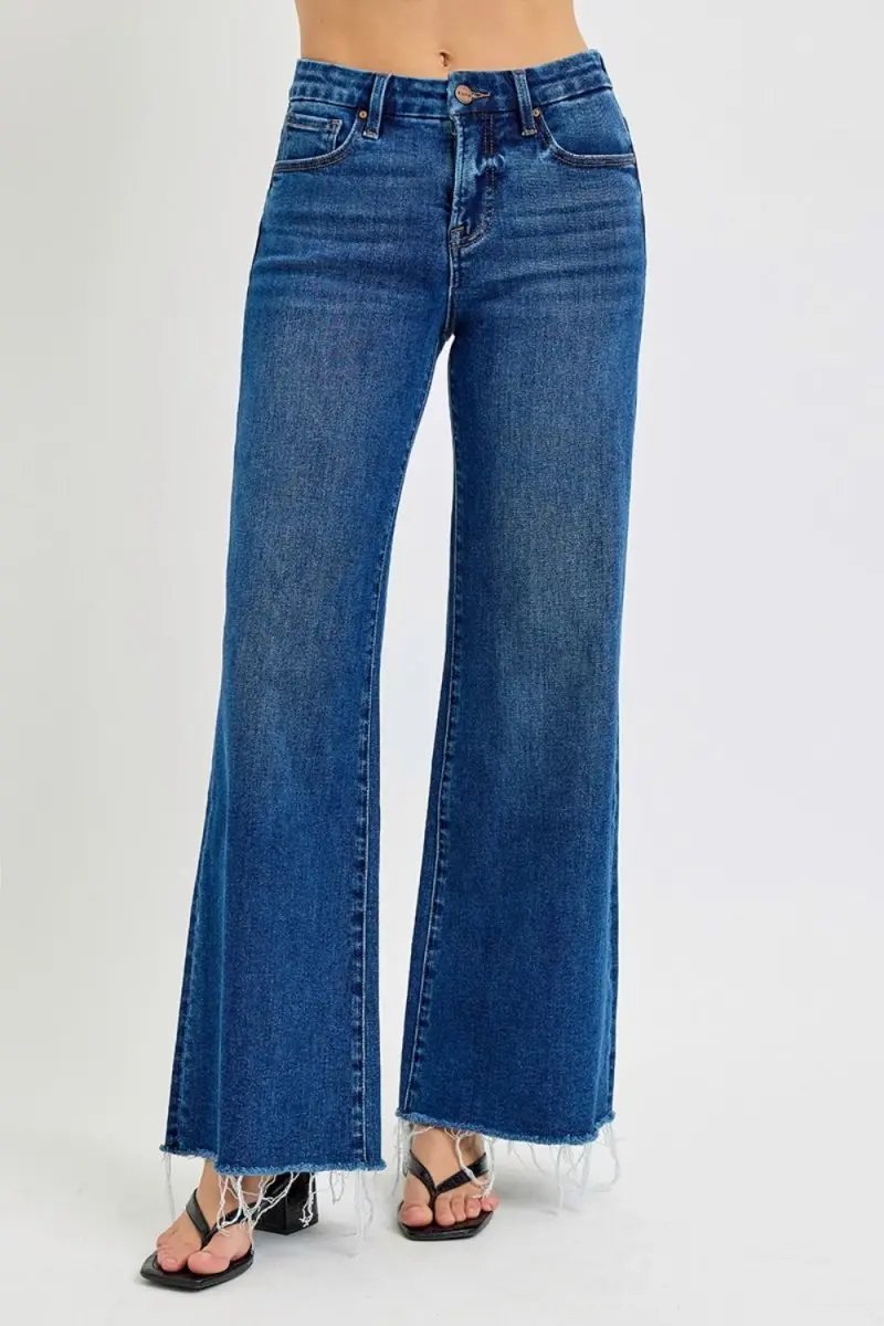 T-Shirts Trendsi High Rise Wide Leg Jeans Women's Tummy Control Denim Jeans