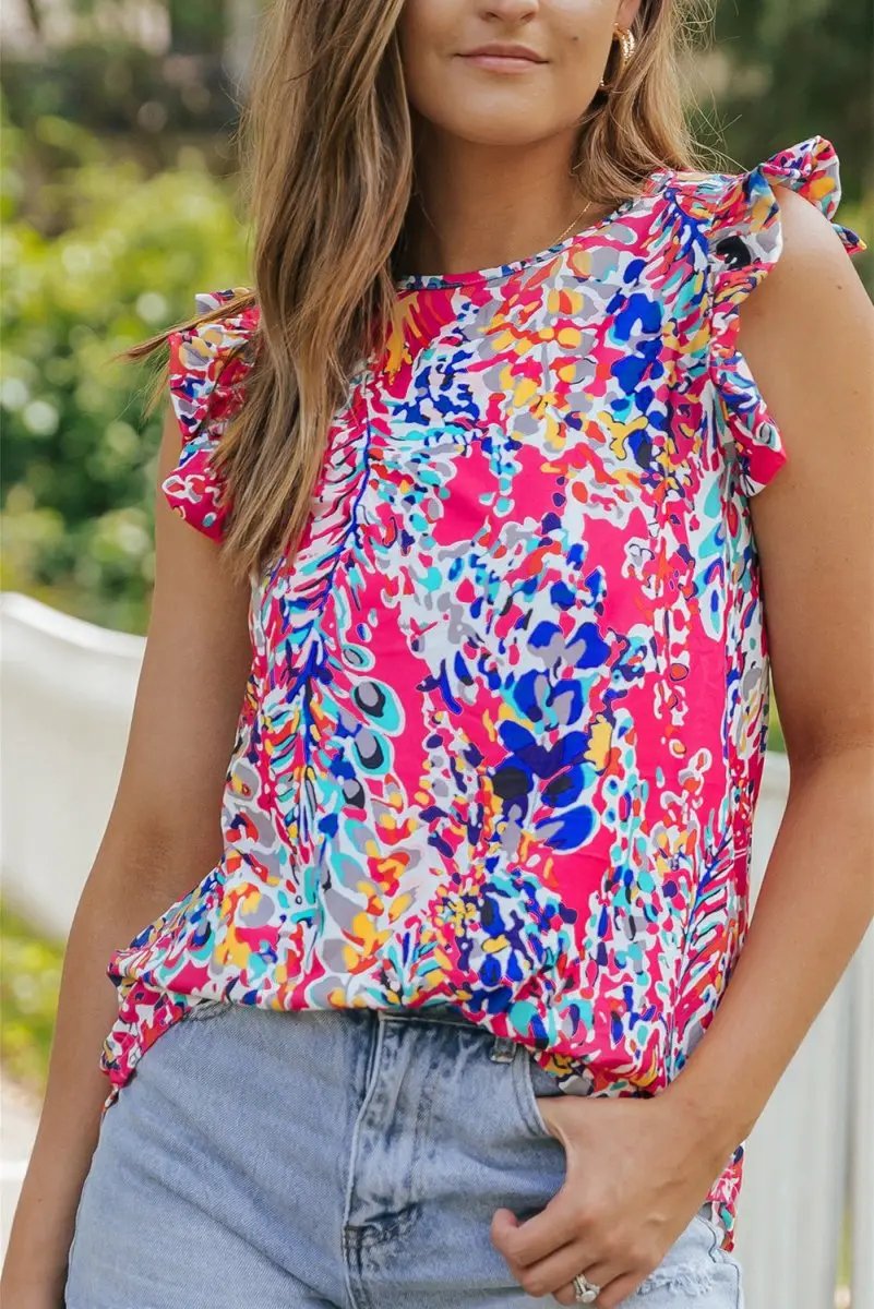 Love Salve Women's Tank Top - Floral Ruffle Trim