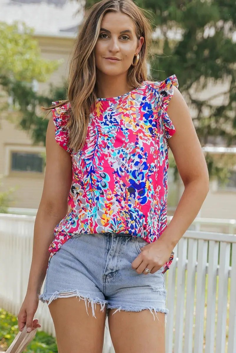 Love Salve Women's Tank Top - Floral Ruffle Trim