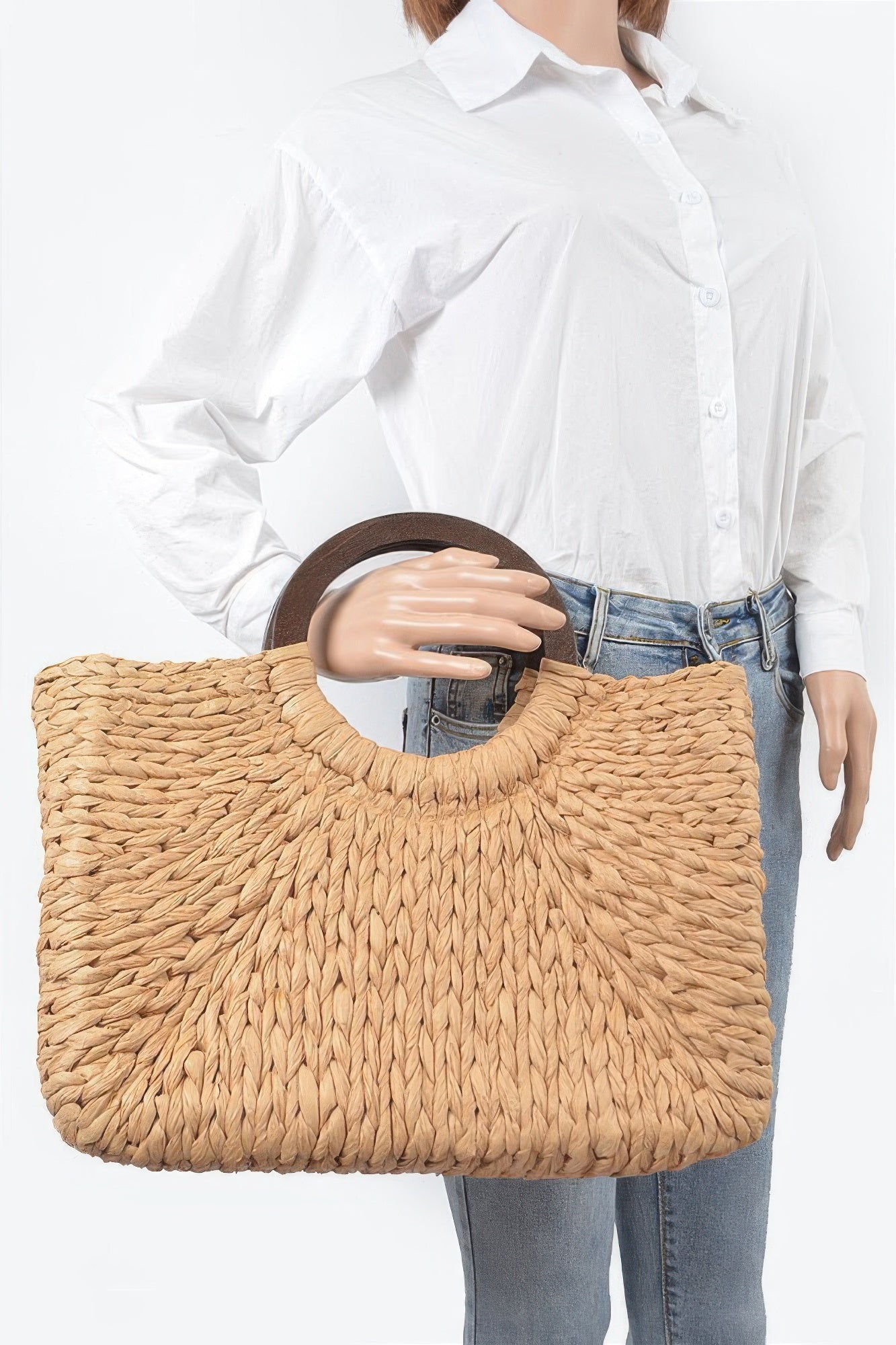 Round Handle Straw Tote Bag