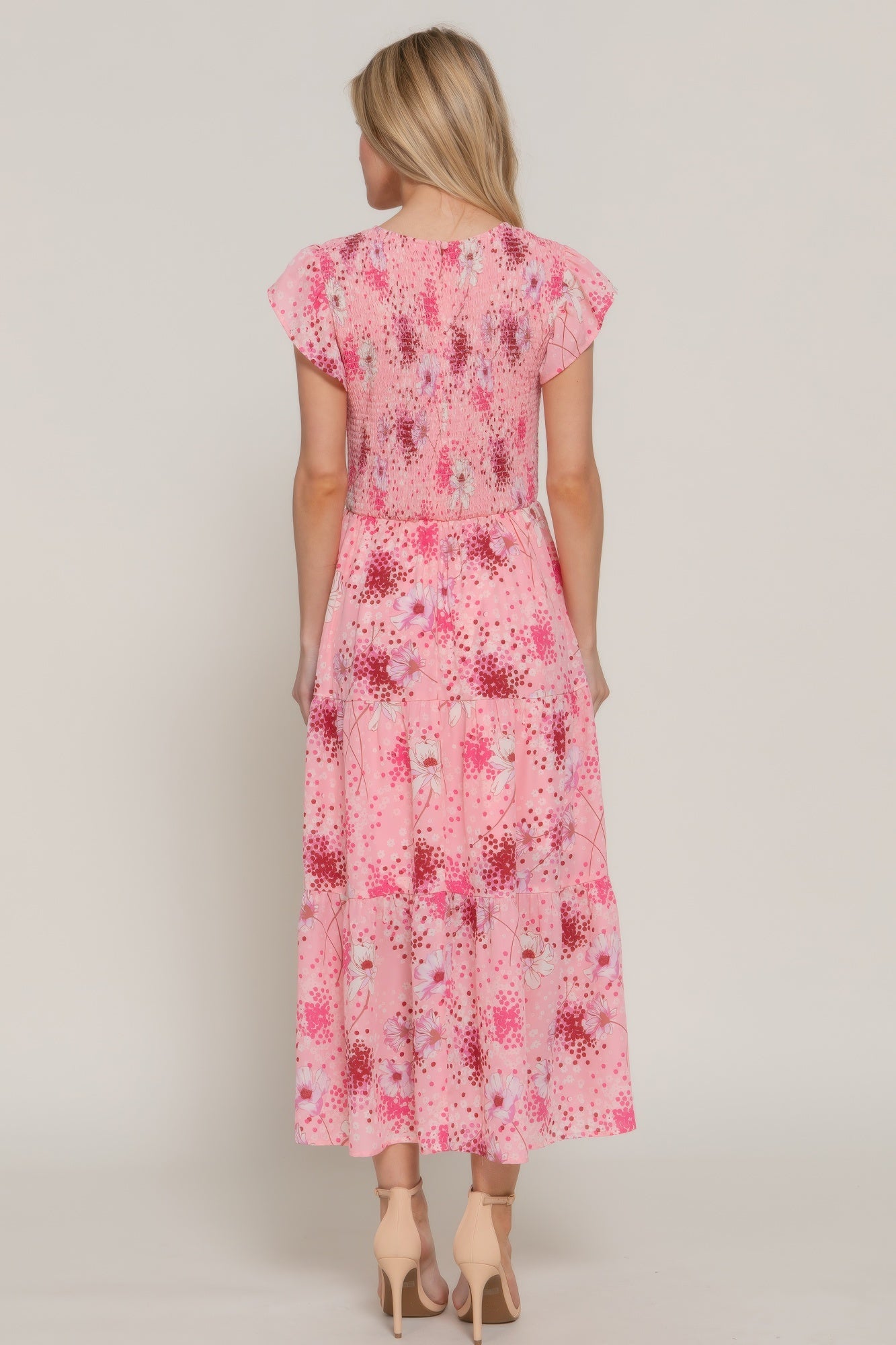 Ruffl Slv Smocked Floral Print Dresss